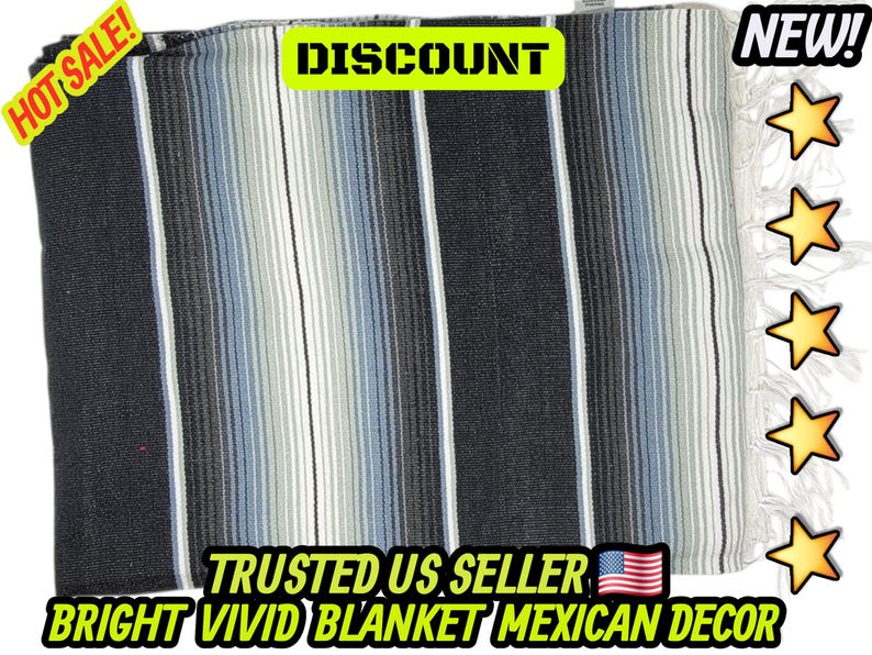Couverture mexicaine à rayures grises et noires : falsa sarape tissé à la main (80 x 48) 1 blanket
