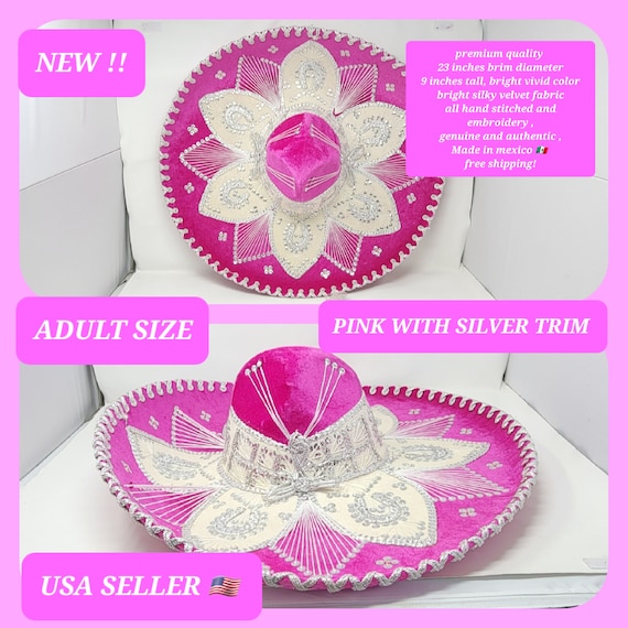 pink with SILVER   colors  adults sombrero charro mariachi hat for fiestas or 5 de mayo extra fancy