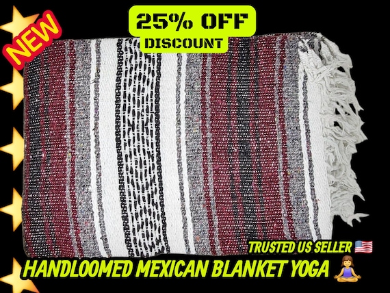 Handloomed Burgundy Mexican Blanket: Warm Falsa Blanket (76" L x 53" W)