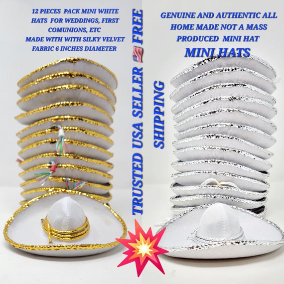 12 pack 6 inches  white and silver mini sombrero charro mexican hats