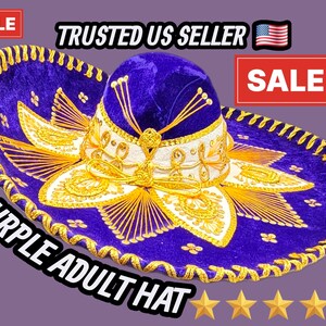 Mexican sombrero hat purple & gold Authentic Mexican Sombrero Hat Pigalle Mariachi Purple/Gold  main image 4