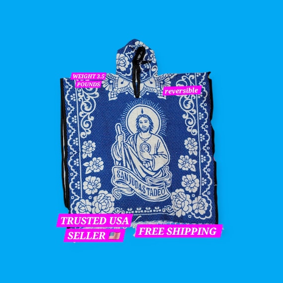 Reversible hooded poncho san judas tadeo saint jude thaddeus mexican poncho traditional poncho gavan jorongo