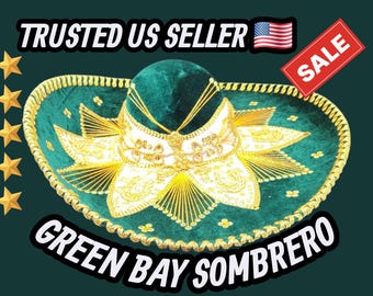 Handmade Green Velvet Charro Sombrero with Gold Trim