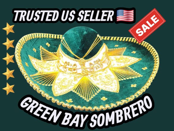 Handmade Green Velvet Charro Sombrero with Gold Trim