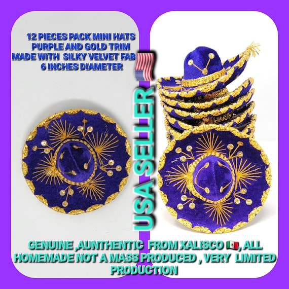 12 pack 6 inches  purple  and gold mini sombrero charro mexican hats