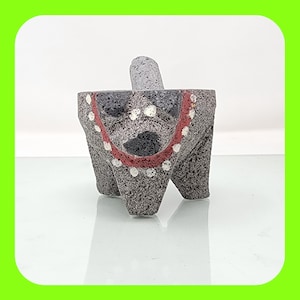 Small mini molcajete stone mortar and pestle mexican handcarved