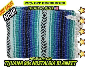 Blue  Falsa Blanket: Warm Mexican Throw, Beach Blanket (76" L x 53" W)
