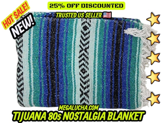 Blue  Falsa Blanket: Warm Mexican Throw, Beach Blanket (76" L x 53" W)