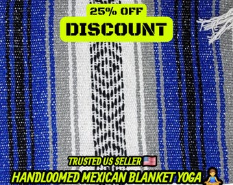 Handgeweven Mexicaanse deken: blauwgrijze falsadeken van gerecyclede vezels