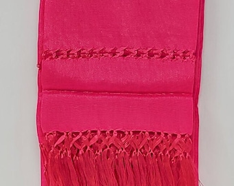 Mexican Rebozo Shawl: Pink Artisela Silk, Traditional Fringe (94" x 24.5")