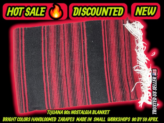 Authentic Mexican zarape blanket 80x60, mexican decor ,table runner, pic nic  black & burgundy  colors