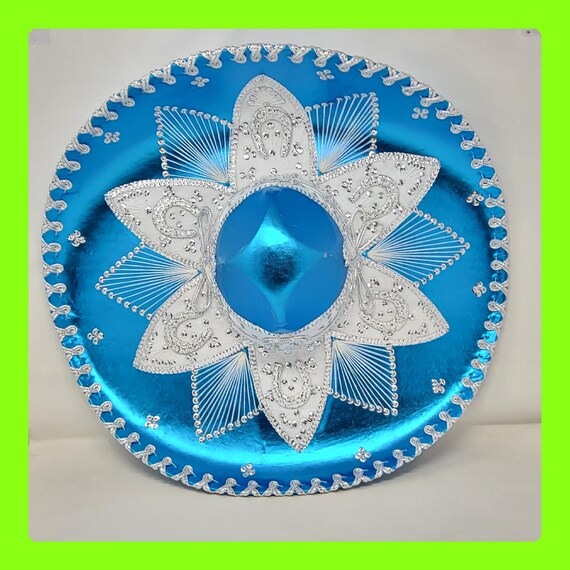 Metallic shiny  fabric color blue turquoise  adults sombrero charro mariachi hat