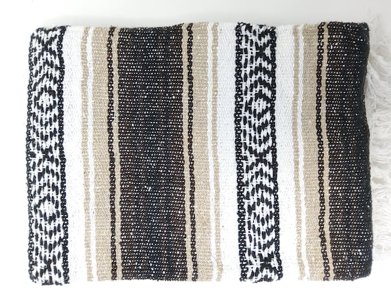 brown and  beige with  white colors mexican blanket falsa blanket beach blanket 76" L x 53" w free  shipping we sell wholesale