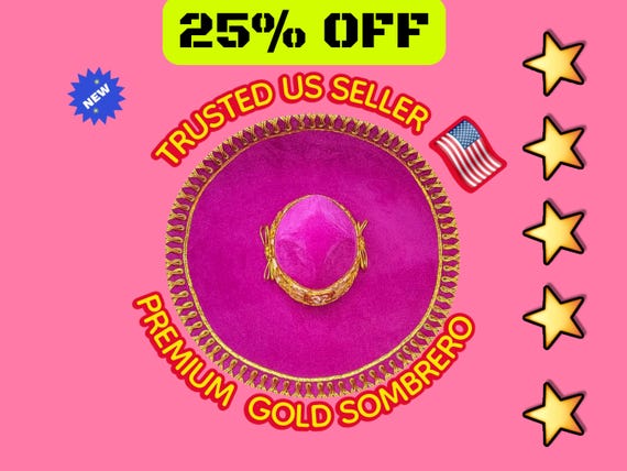 Pink Charro Sombrero: Adult Mariachi Hat with Gold Trim