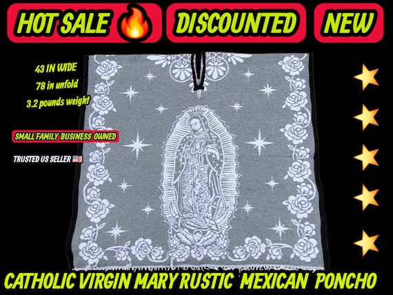 Adults Virgin mary Guadalupe virgencita  Mexican  rustic   poncho gray  and white
