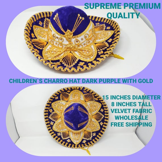 dark purple with gold sombrero for kids for costume for 5 de mayo  mariachi free shipping