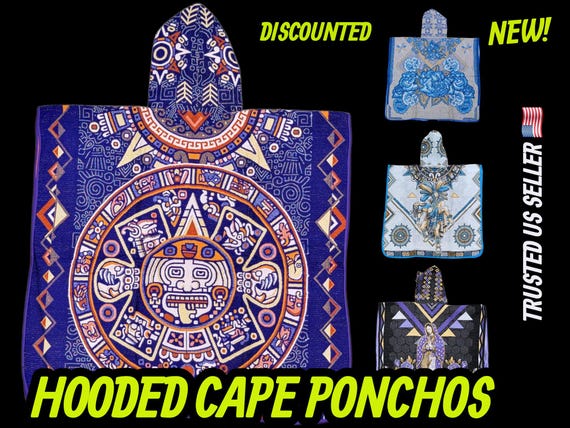 Hooded Mexican  Aztec floral virgin mary  poncho capes