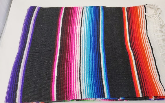 CHEAP BLACK charcoal  mexican blanket rainbow saltillo sarape falsa blanket free shipping wholesale