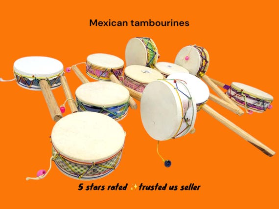 mexican tambourines with plastic beads for 5 de mayo decorations and toys for little kids