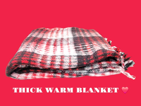 Red Super soft heavy thick fluffy  mexican  reversible winter blanket manta recycled fibers from tijuana baja