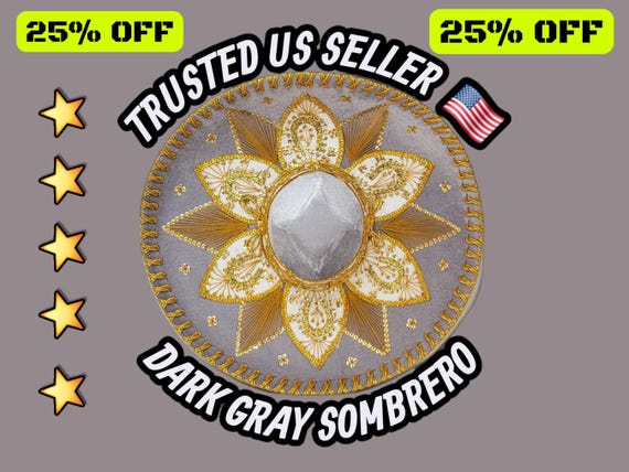 Gray Charro Mariachi Hat with Gold Trim: Adult Fiesta Sombrero