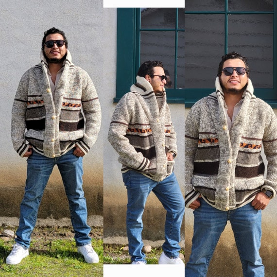 woolen sweater cardigan hand knitted  MADE IN MEXICO all handwoven