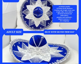 Blue Velvet Charro Sombrero: Silver Trim, Authentic Mexican  display picture 2