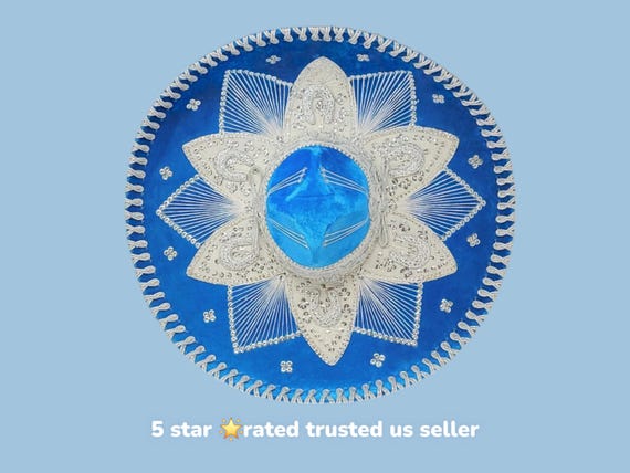 LIGHT BLUE  with  silver  colors  adults sombrero charro mariachi hat for fiestas or 5 de mayo extra fancy