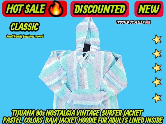 Adults ladies Mexican baja hoodie surfers jacket pastel colors