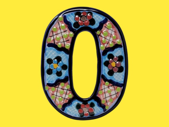 Number 0 mexican classic colorful clay talavera ceramic address numbers