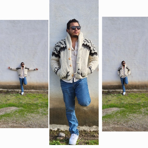 woolen sweater cardigan hand knitted  MADE IN MEXICO all handwoven