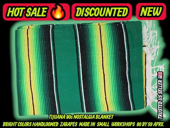 Authentic Mexican zarape blanket 80x60, mexican decor ,table runner, pic nic  green shades  colors