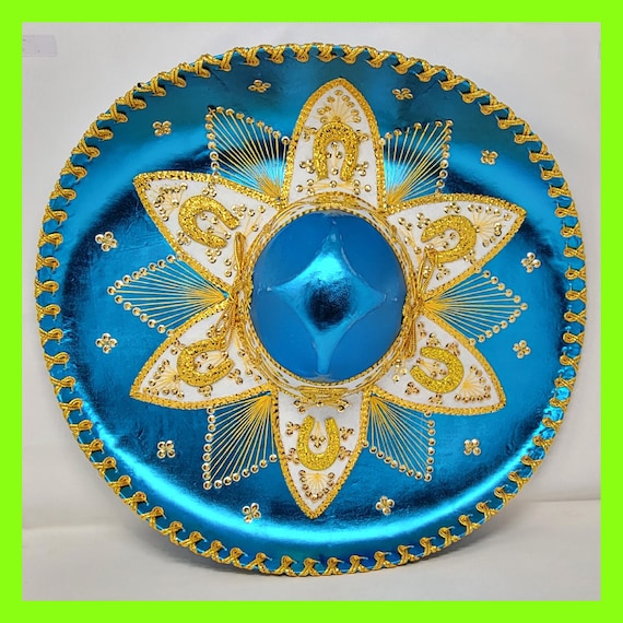 Metallic shiny  fabric color blue  turquoise adults sombrero charro mariachi hat