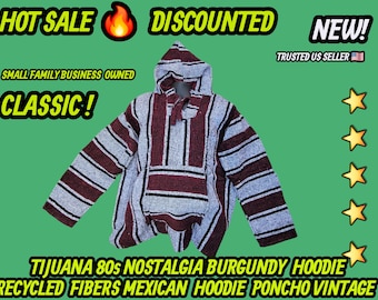 Adults Mexican baja hoodie surfers jacket burgundy  white  color