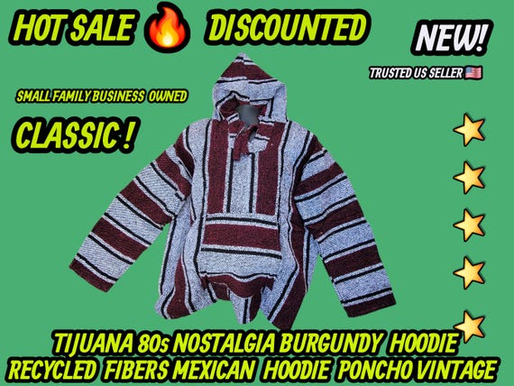 Mexican baja hoodie surfers jacket burgundy  white  color