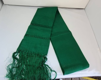 Green Mexican Rebozo Shawl with Fringe (94" x 24.5")