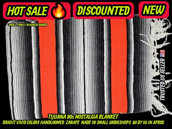 Authentic Mexican zarape blanket 80x60, mexican decor ,table runner, orangge & gray shades colors