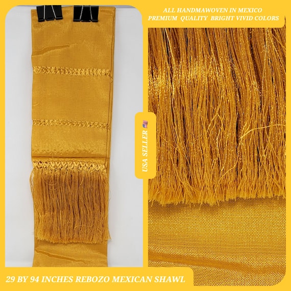 GOLD rebozo mexican tipical  Rebozo or Chalina, Mexican Shawl (94" x 24.5") silk artisela  free shipping we sell wholesale