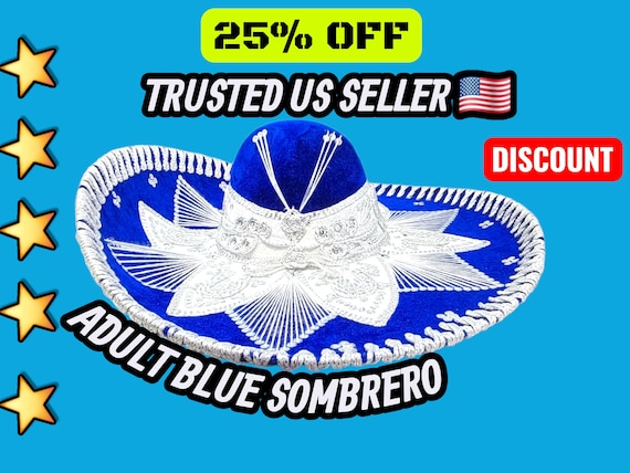 Blue Velvet Charro Sombrero: Silver Trim, Authentic Mexican Fiesta Hat