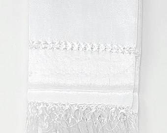 White Mexican Rebozo Shawl with Fringe (94" x 24.5")