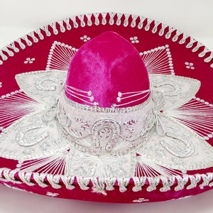 authetic adults mexican fiesta pink   w/ silver  trim charro sombrero for grown ups for costume for 5 de mayo  mariachi free shipping