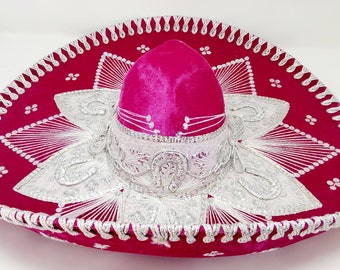 authetic adults mexican fiesta pink   w/ silver  trim charro sombrero for grown ups for costume for 5 de mayo  mariachi free shipping