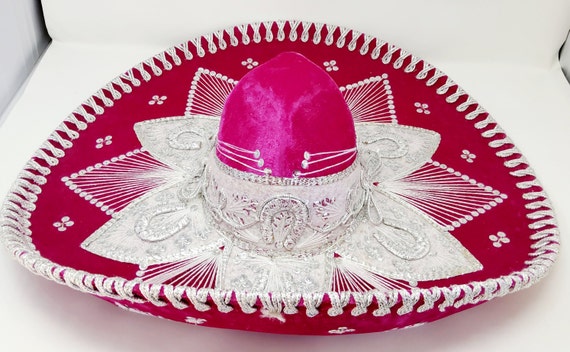authetic adults mexican fiesta pink   w/ silver  trim charro sombrero for grown ups for costume for 5 de mayo  mariachi free shipping