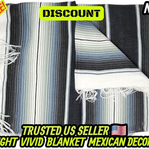 Couverture mexicaine à rayures grises et noires : falsa sarape tissé à la main (80 x 48) image 11