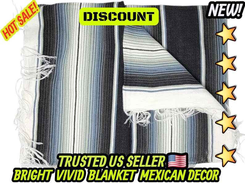 Couverture mexicaine à rayures grises et noires : falsa sarape tissé à la main (80 x 48) image 11