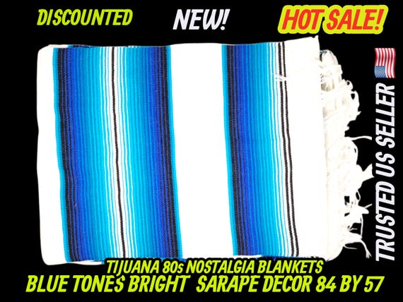 blue and white colors mexican blanket saltillo sarape  fiesta decor