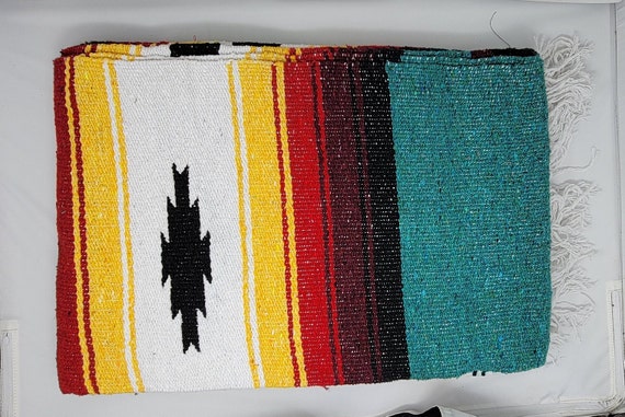 heavy WEIGHT  mexican blanket GREEN yellow and red diamond blanket  free shipping  wholesale