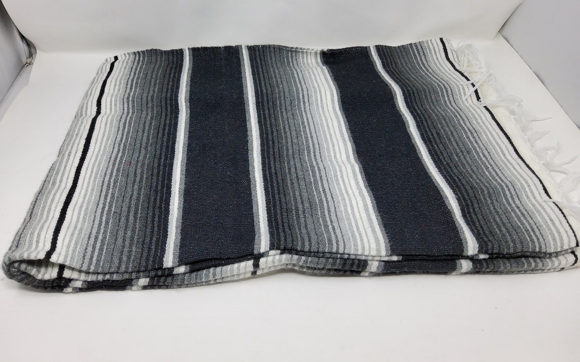 CHEAP Gray White Black Mexican Blanket Saltillo Sarape Falsa Etsy