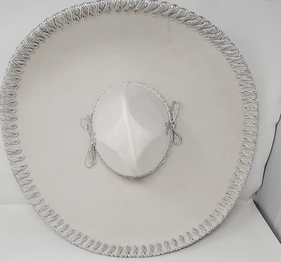 Sombrero white with silver charro mexican charro mariachi sombrero hat bridal hat