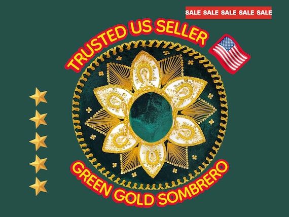 Authentic Mexican Charro Sombrero: Dark Green Velvet with Gold Trim